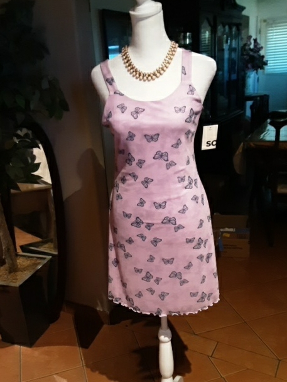 Pink Butterfly Print Sleeveless Dress by